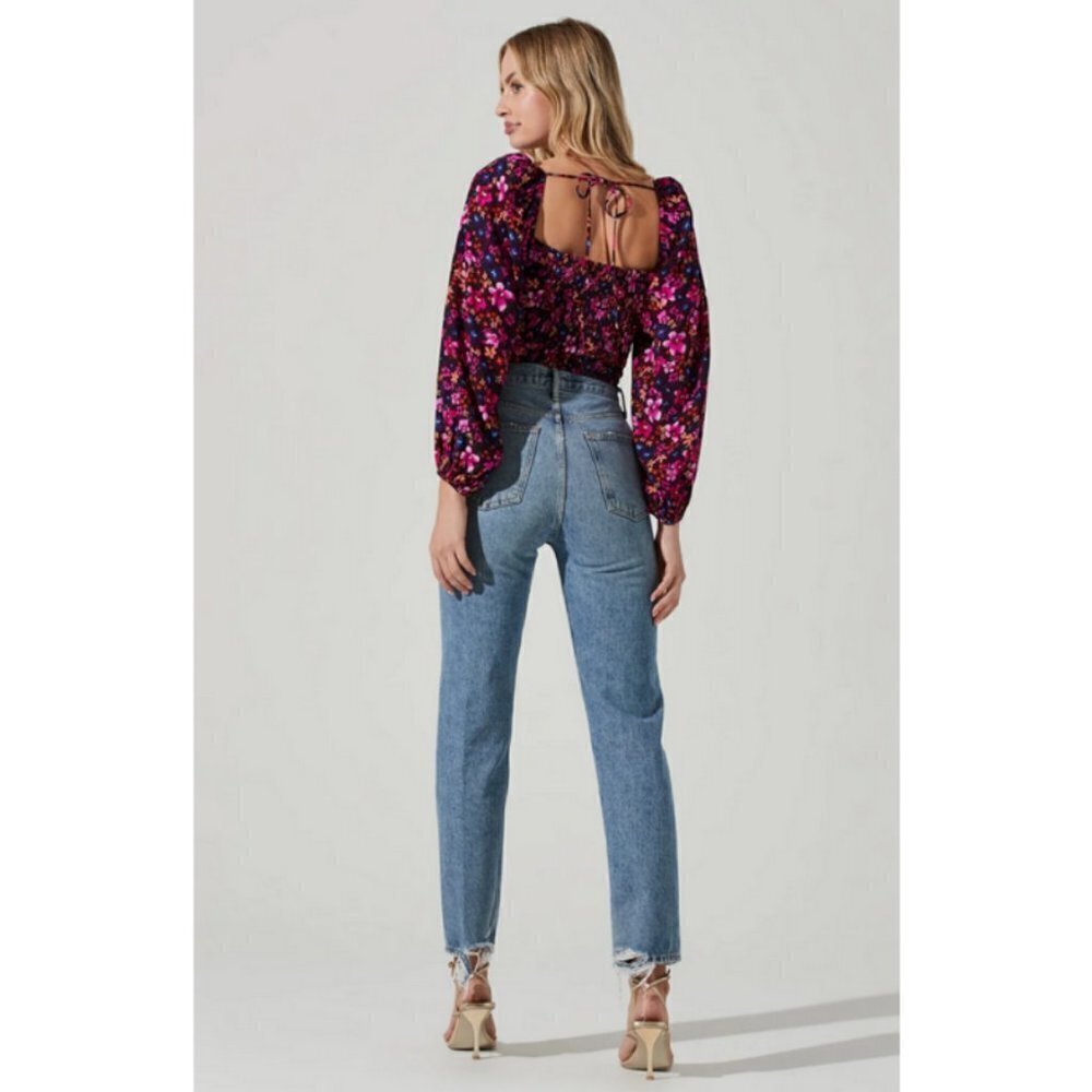 💕ASTR💕 Edwina Floral Corset Long Sleeve Top ~ Purple Floral Print XS NWT - Picture 8 of 14